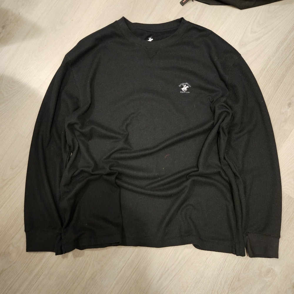 Beverly Hills Polo Club Black Long-Sleeve Waffle Crew with Chest Logo